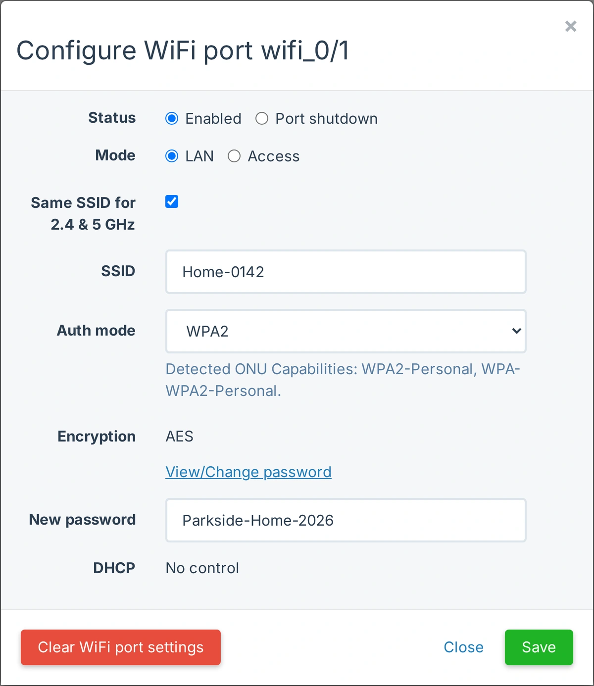 Interfaz oficial de SmartOLT para configurar el Wi-Fi de una ONU mediante TR-069